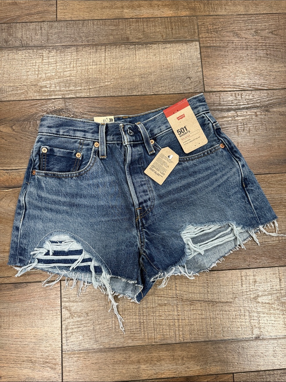 Levi's 501 Cutoff Distressed Denim Shorts - Blue
